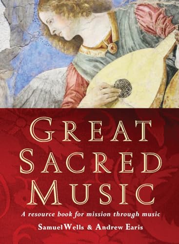 Book cover: angel playing a lute, red title “Great Sacred Music”.