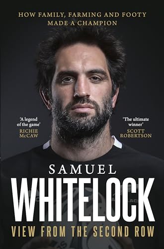 Book cover featuring a portrait of rugby player Samuel Whitelock.