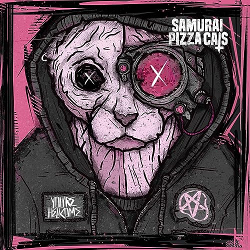 CD cover art: anthropomorphic cat with a robotic eye and hoodie.