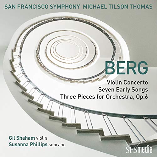 "Album cover featuring a spiral staircase with text describing the musical content."