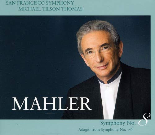 CD cover featuring portrait of conductor Michael Tilson Thomas and text “Mahler”.
