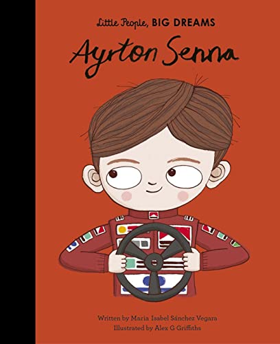 Book cover: illustrated portrait of Ayrton Senna holding a racing wheel.
