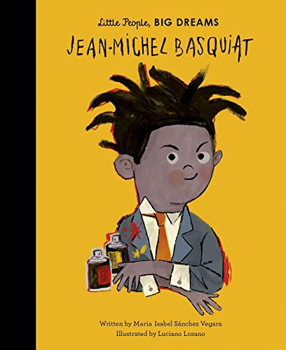 Illustration of young Jean-Michel Basquiat with paint jars, book cover.