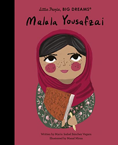 Book cover featuring illustrated portrait of Malala Yousafzai with a book.