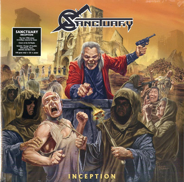 Sanctuary “Inception” vinyl album cover: dramatic fantasy battle scene.