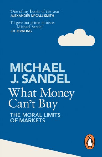 Book cover: "What Money Can't Buy" by Michael J. Sandel, blue background.