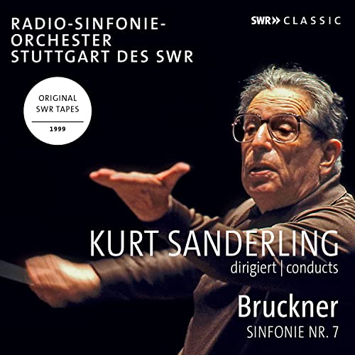 Kurt Sanderling conducting, portrait on CD cover for Bruckner Symphony No. 7.