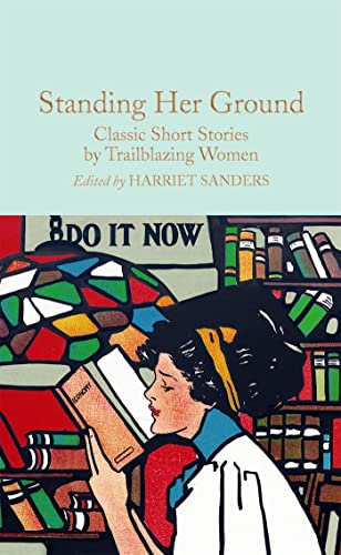 Book cover with illustration of a woman reading in a stained-glass library.