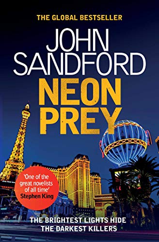 Book cover for “Neon Prey” featuring Paris and Las Vegas skylines.