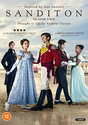 Sanditon" Season 2 DVD cover featuring four actors in Regency-era attire.
