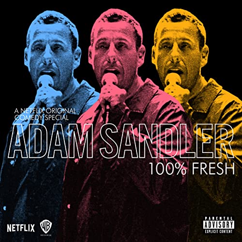 CD cover for Adam Sandler’s “100% Fresh” comedy special, colorful portrait.