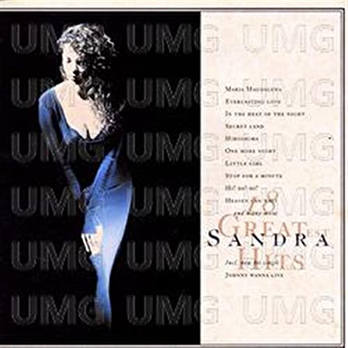 CD cover for Sandra’s “18 Greatest Hits” featuring a portrait of the artist.