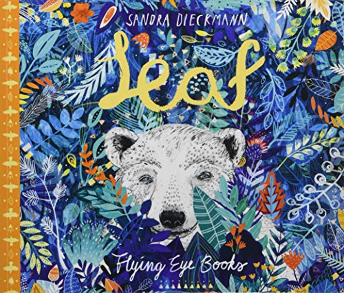 Book cover illustration of a polar bear face surrounded by vibrant blue forest foliage.