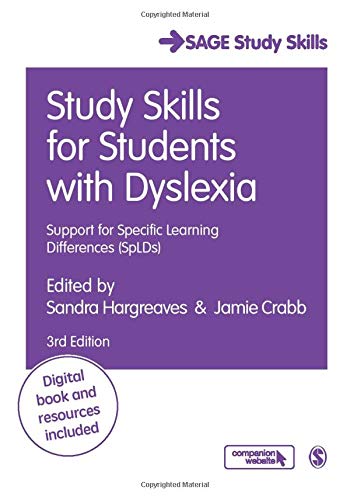 Book cover titled Study Skills for Students with Dyslexia on a purple background.