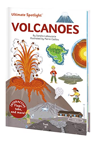 Book cover: "Volcanoes" with illustrations of eruptions and landscapes.