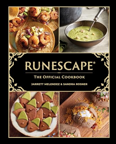 RuneScape cookbook cover with images of shrimp, soup, cookies, and potatoes.