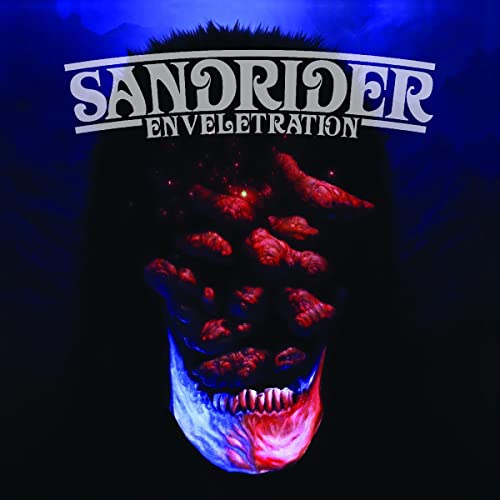 Album cover with Sandrider Enveletration text over a dark, glowing, textured organic shape.