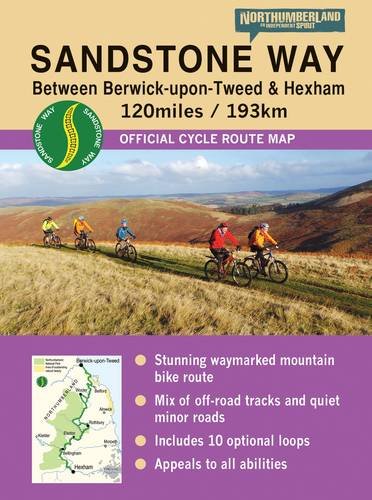 Cover of the Sandstone Way cycle route map showing cyclists on a grassy hill.