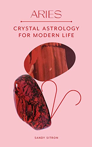 Book cover for "Aries" featuring red crystals on a pink background.