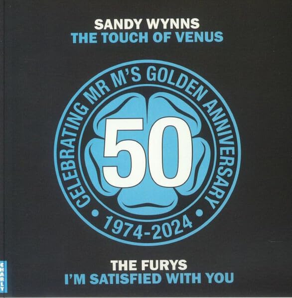 Vinyl record cover with blue and white "50" anniversary design.