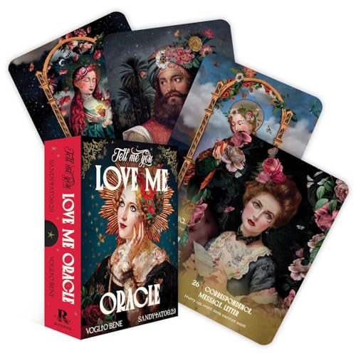 Oracle card deck with ornate, vintage-style portraits and starry backgrounds.