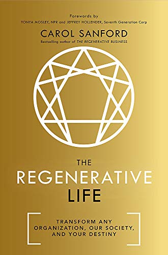 Gold book cover with white geometric design and title "The Regenerative Life".