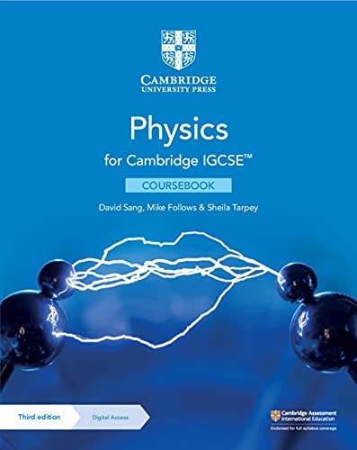 Blue Cambridge IGCSE Physics coursebook cover showing electrical discharge between two metal spheres.