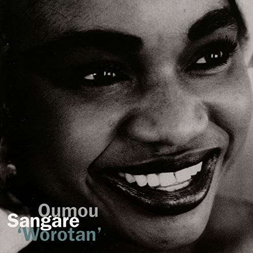 Close-up of Oumou Sangare smiling, with album title “Worotan” overlaid.