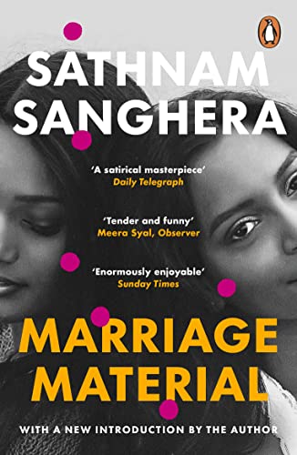Book cover: "Marriage Material" by Sathnam Sanghera, with a woman’s face.