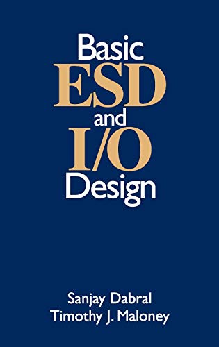 Book cover with title “Basic ESD and I/O Design” in gold lettering.