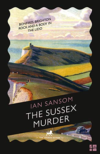 Book cover: "The Sussex Murder" with coastal landscape illustration.