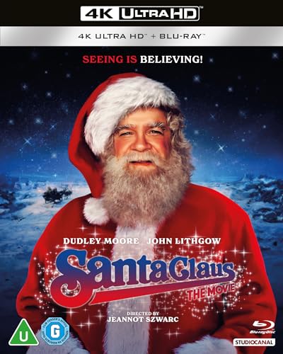 Santa Claus: The Movie" UHD Blu-ray cover featuring Dudley Moore as Santa.