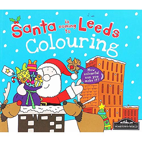 Santa Claus with reindeer on a rooftop against a blue snowy background.