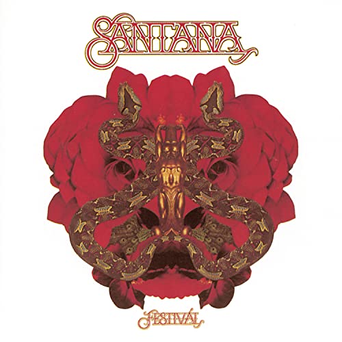 Santana “Festival” album cover: red flowers with a snake and insect.