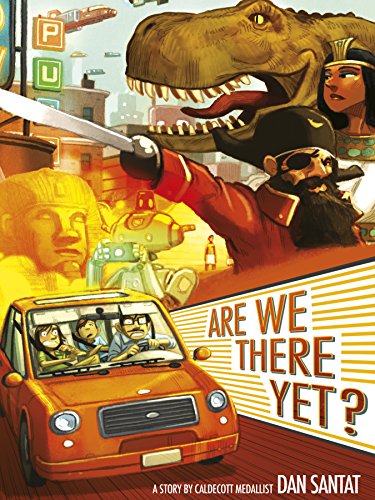 Book cover: children, dinosaur, pirate, and Egyptian figures in a city.