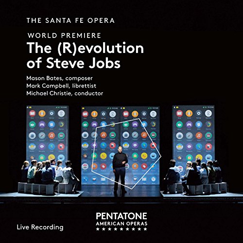 Opera stage with a figure presenting to an audience behind phone screens.