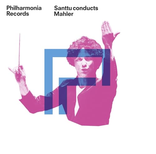 CD cover featuring a pink and blue graphic of conductor Santtu-Matias Rouvali.