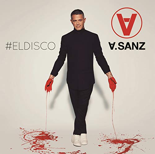 Alejandro Sanz album cover: man in black with red accents and paint.