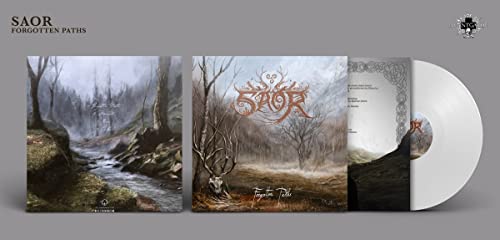 Saor "Forgotten Paths" vinyl record with landscape and ornate cover art.