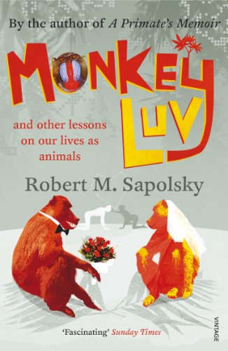 Book cover: “Monkeyluv” by Robert Sapolsky, featuring cartoon monkeys.