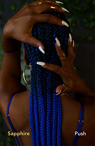Book cover featuring a Black woman’s braided blue hair and hands.