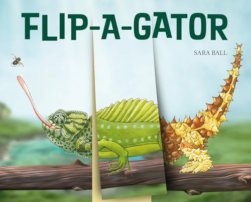 Split illustration of a chameleon transforming into an alligator on a branch.