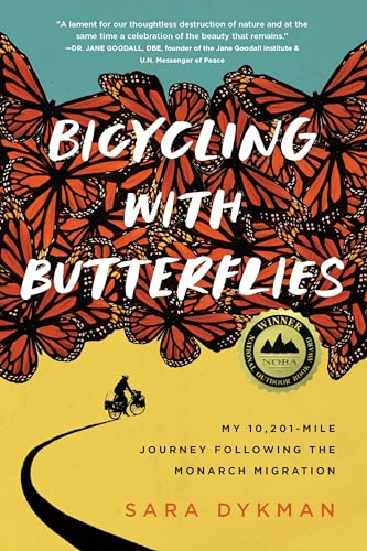 Book cover: butterflies surround text, with a cyclist on a winding road.