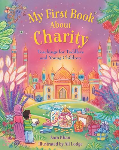 Book cover with illustrated children, a mosque, and a donation jar.