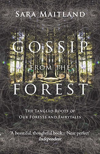 Book cover featuring a dark forest scene surrounded by intricate white line drawings.