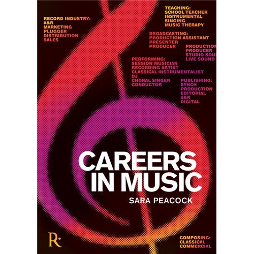 Book cover: "Careers in Music" with a colorful treble clef design.
