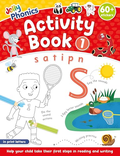 Jolly Phonics Activity Book 1 cover with letter “S” and illustrations.
