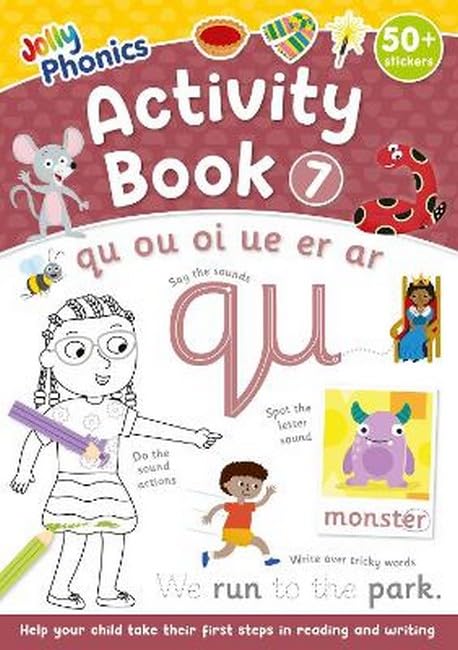 Jolly Phonics Activity Book 7 cover with children, letters, and stickers.