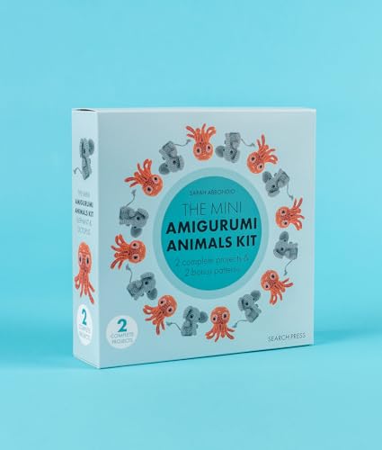 Light blue box for a crochet kit with animal illustrations.