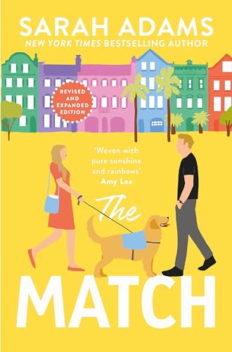 Book cover featuring a man and woman with a dog against colorful buildings.
